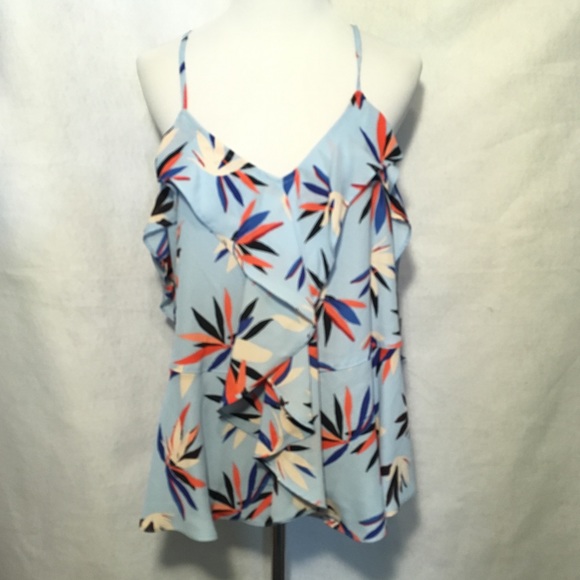 Jennifer Lopez Tops - Jennifer Lopez Large Blouse Blue Floral Ruffled